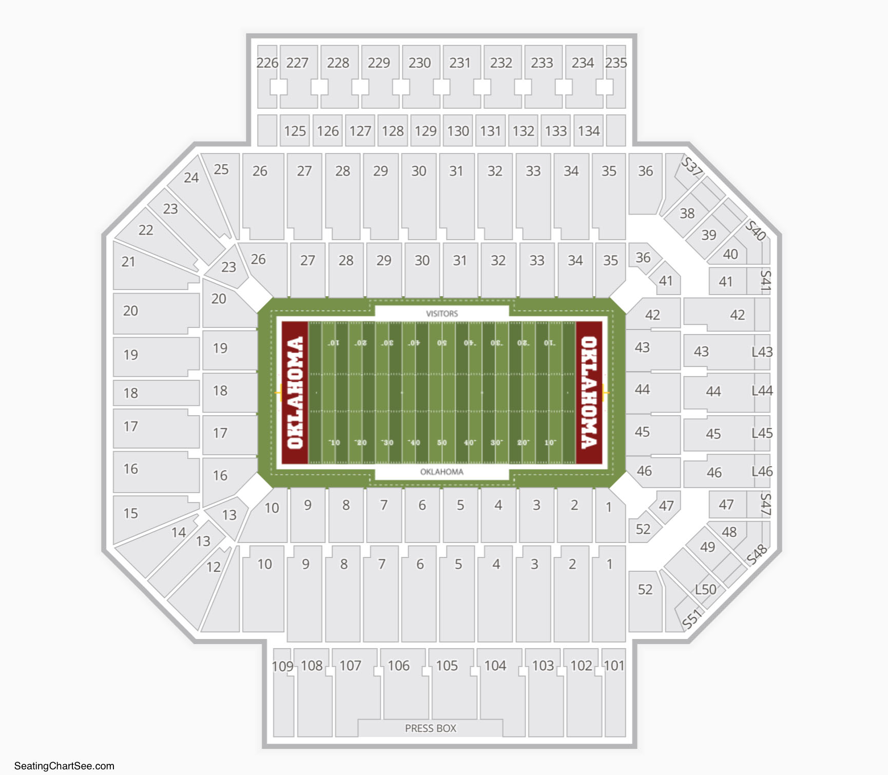 Gaylord Family Oklahoma Memorial Stadium Seating Charts Views Games
